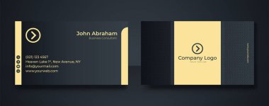 Altın deco geometrik çizgileri olan lüks siyah kartvizit tasarım şablonu. Modern şirket kavramına sahip karanlık bir altyapı. Mavi altın modern kartvizit tasarımı