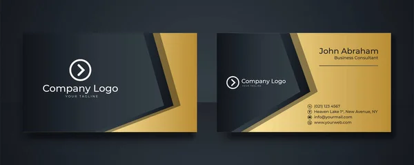Luxe Zwart Visitekaartje Design Sjabloon Met Gouden Art Deco Geometrische — Stockvector