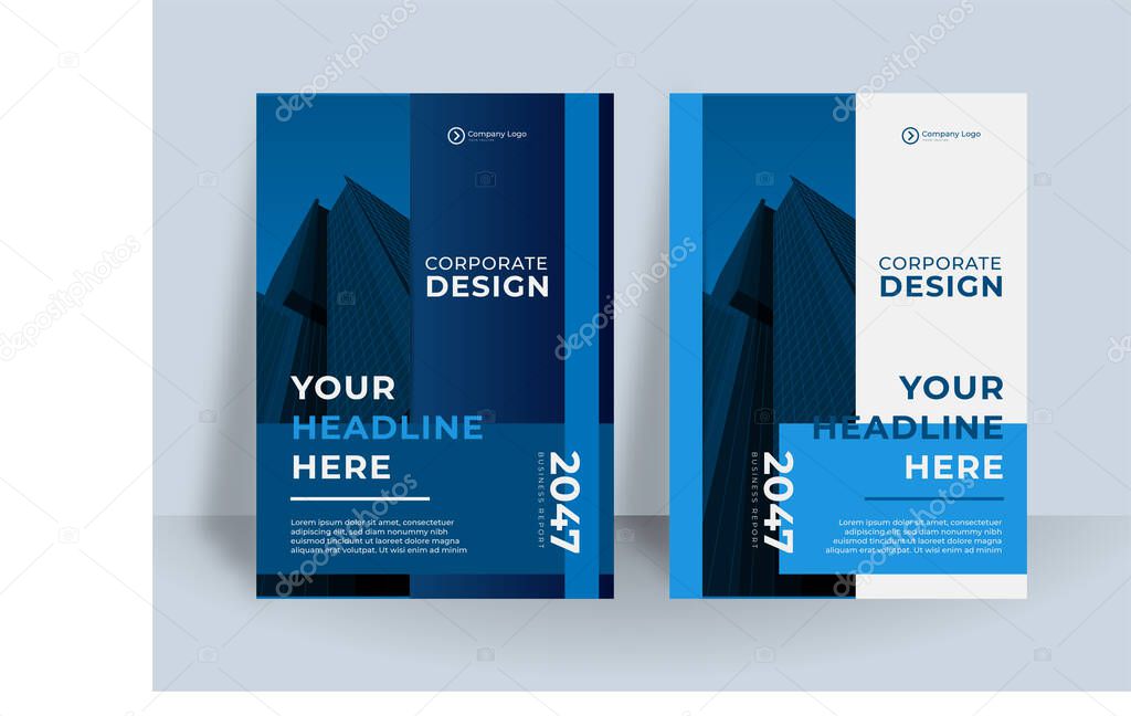 Modern blue white A4 cover design layout set for business. Abstract geometry with corporate concept vector illustration on background. Good for brochure, annual report, industrial catalog design