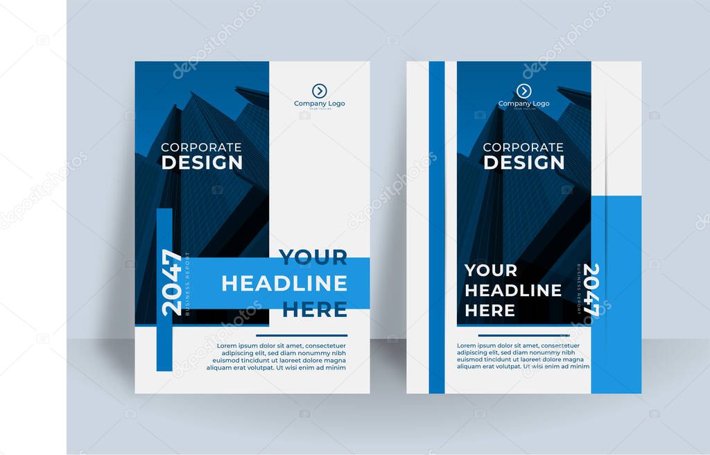 Modern blue white A4 cover design layout set for business. Abstract geometry with corporate concept vector illustration on background. Good for brochure, annual report, industrial catalog design