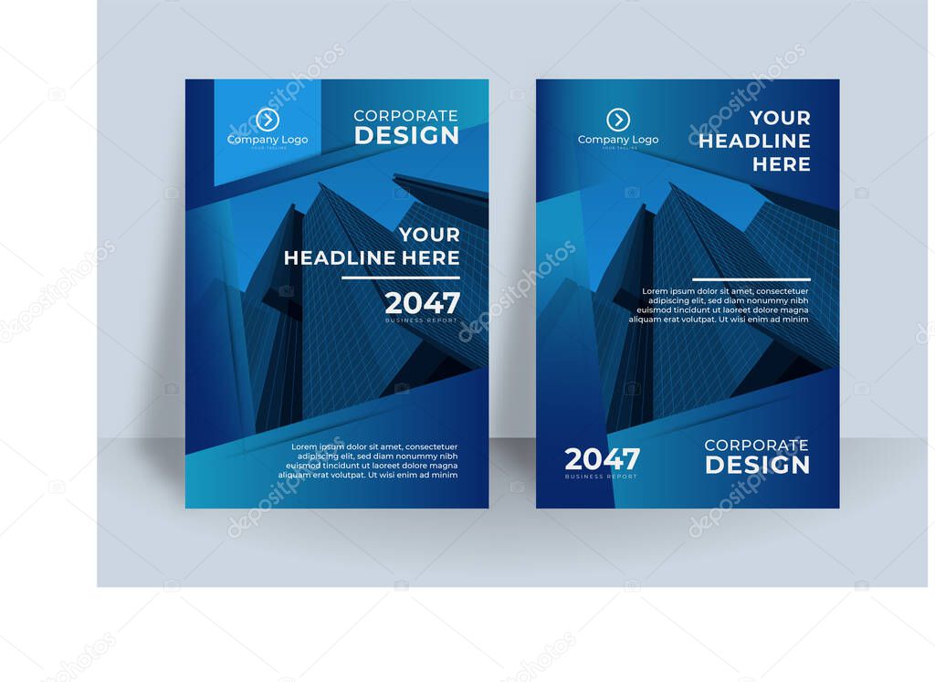 Modern blue white A4 cover design layout set for business. Abstract geometry with corporate concept vector illustration on background. Good for brochure, annual report, industrial catalog design