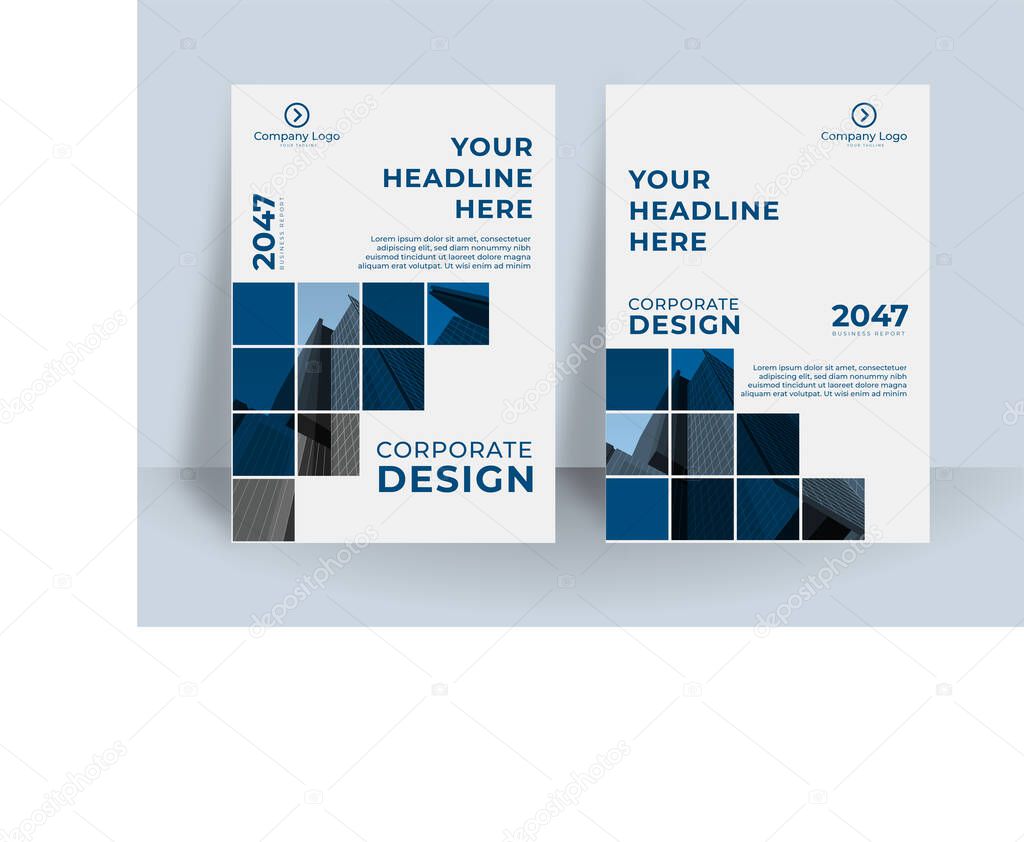 Modern blue white A4 cover design layout set for business. Abstract geometry with corporate concept vector illustration on background. Good for brochure, annual report, industrial catalog design