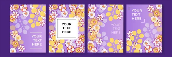Minimalist Flower Card Template Set Paper Cut Style Vector Illustration — Stock Vector