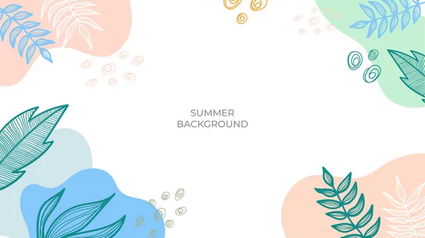 Banner Venda Verão Com Decoração Floral Folhas Abstratas Ilustração Vetorial — Vetor de Stock