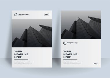 Şehir Arkaplanı İş Kitabı Kapağı Tasarım Şablonu A4 ile Mavi Renk Şeması. Broşür, Yıllık Rapor, Dergi, Poster, Şirket Sunumu, Portföy, Flier, Banner, Web Sitesi 'ne uyarlaması kolay