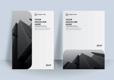 Şehir Arkaplanı İş Kitabı Kapağı Tasarım Şablonu A4 ile Mavi Renk Şeması. Broşür, Yıllık Rapor, Dergi, Poster, Şirket Sunumu, Portföy, Flier, Banner, Web Sitesi 'ne uyarlaması kolay