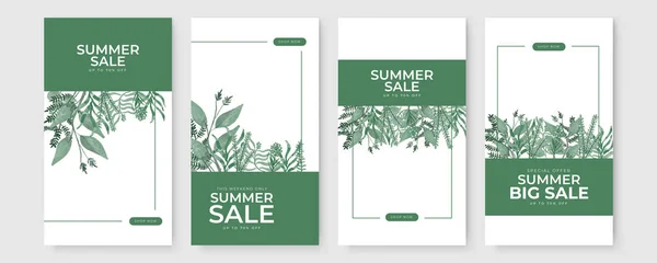 夏季销售设计系列 具有水彩画风格的社交媒体贴文或故事模板的夏季横幅 植物的设计 文字的空间 可用于海报 婚宴请贴 — 图库矢量图片