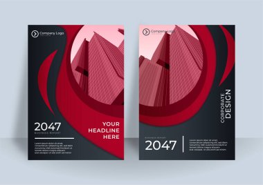 Şehir Arkaplanı İş Kitabı Kapağı Tasarım Şablonu A4 ile Mavi Renk Şeması. Broşür, Yıllık Rapor, Dergi, Poster, Şirket Sunumu, Portföy, Flier, Banner, Web Sitesi 'ne uyarlaması kolay