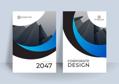Şirket kapağı tasarımı ya da iş tasarımı için broşür tasarımı. Modern Business broşürünün şablonu A4 boyutunda. Mavi dalga elementi ile modern kapak tasarımı yıllık raporu
