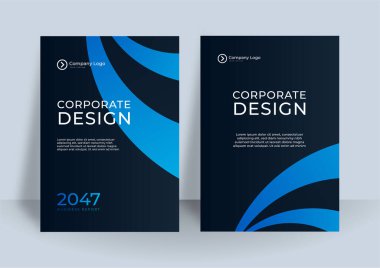 Şirket kapağı tasarımı ya da iş tasarımı için broşür tasarımı. Modern Business broşürünün şablonu A4 boyutunda. Mavi dalga elementi ile modern kapak tasarımı yıllık raporu