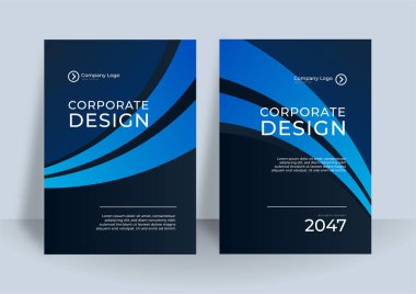 Şirket kapağı tasarımı ya da iş tasarımı için broşür tasarımı. Modern Business broşürünün şablonu A4 boyutunda. Mavi dalga elementi ile modern kapak tasarımı yıllık raporu