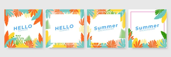 Hand Drawn Summer Instagram Posts Social Media Stories Template Collection — Stock Vector