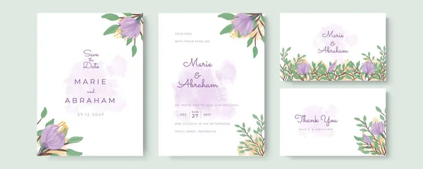 Elegante Aquarell Hochzeitseinladungskarte Mit Grünen Blättern Und Wasserpinsel Dekoration Aquarell — Stockvektor