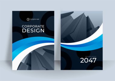 Şirket kapağı tasarımı ya da iş tasarımı için broşür tasarımı. Modern Business broşürünün şablonu A4 boyutunda. Mavi dalga elementi ile modern kapak tasarımı yıllık raporu