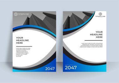 Şirket kapağı tasarımı ya da iş tasarımı için broşür tasarımı. Modern Business broşürünün şablonu A4 boyutunda. Mavi dalga elementi ile modern kapak tasarımı yıllık raporu