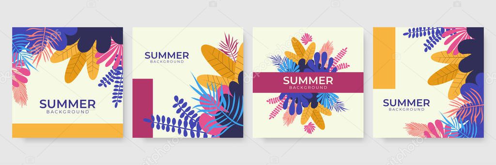 Hand drawn summer instagram posts or social media stories template collection