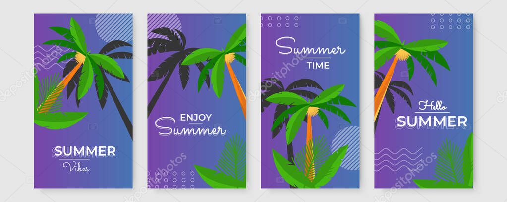 Hand drawn summer instagram posts or social media stories template collection