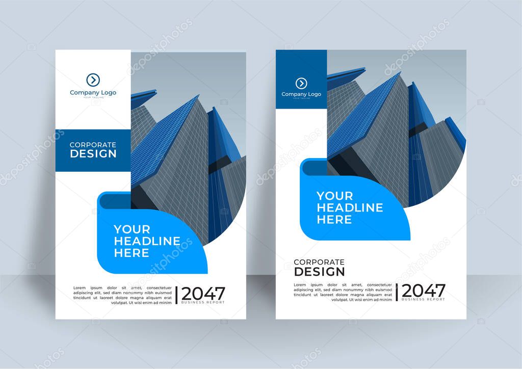Corporate cover design or brochure template background for business design. modern business flier layout template in a4 size. modern cover design annual report with blue geometric element