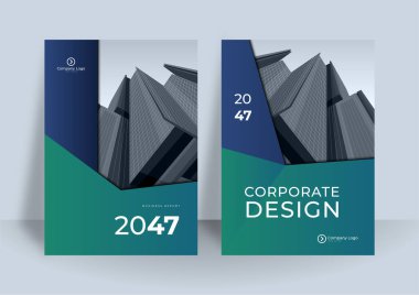 İş kitabı kapağı tasarım şablonu. Koyu yeşil renkli yıllık rapor tasarımının modern kurumsal konsepti