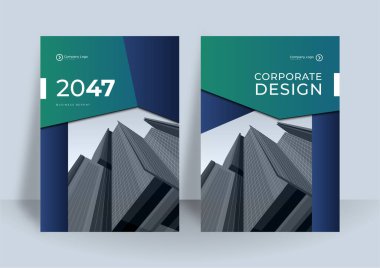 İş kitabı kapağı tasarım şablonu. Koyu yeşil renkli yıllık rapor tasarımının modern kurumsal konsepti