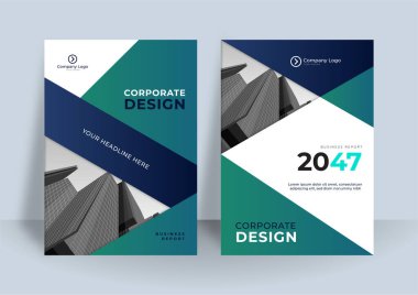 İş kitabı kapağı tasarım şablonu. Koyu yeşil renkli yıllık rapor tasarımının modern kurumsal konsepti