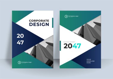 İş kitabı kapağı tasarım şablonu. Koyu yeşil renkli yıllık rapor tasarımının modern kurumsal konsepti