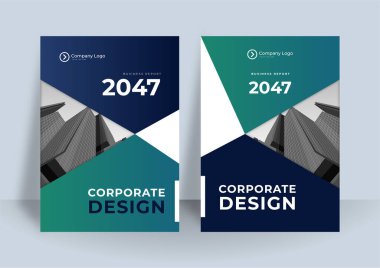 İş kitabı kapağı tasarım şablonu. Koyu yeşil renkli yıllık rapor tasarımının modern kurumsal konsepti