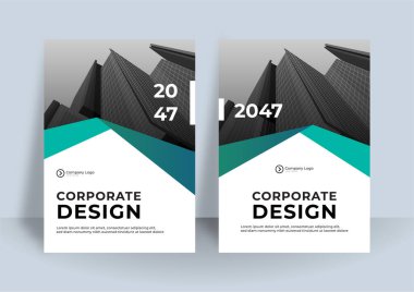 İş kitabı kapağı tasarım şablonu. Koyu yeşil renkli yıllık rapor tasarımının modern kurumsal konsepti