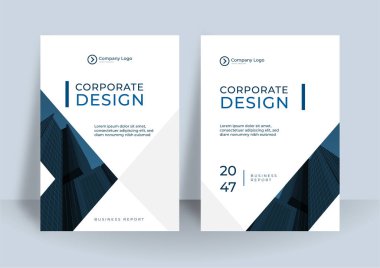 Şirket kitap kapağı tasarım şablonu. Koyu mavi renkli modern yıllık rapor tasarımı
