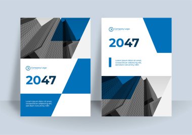 Şirket kitap kapağı tasarım şablonu. Koyu mavi renkli modern yıllık rapor tasarımı