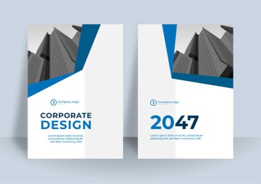 Şirket kitap kapağı tasarım şablonu. Koyu mavi renkli modern yıllık rapor tasarımı