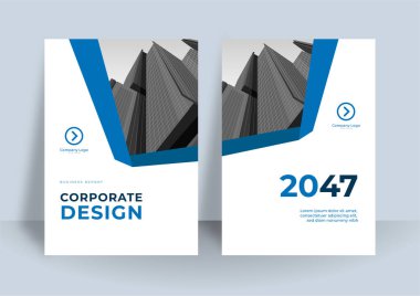 Şirket kitap kapağı tasarım şablonu. Koyu mavi renkli modern yıllık rapor tasarımı