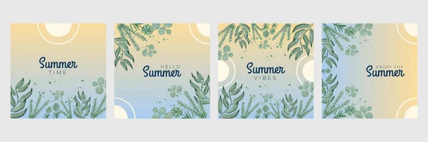 Handgezeichnete Aquarell Sommer Florale Einladungskarte Schöne Weiche Blumen Und Blätter — Stockvektor