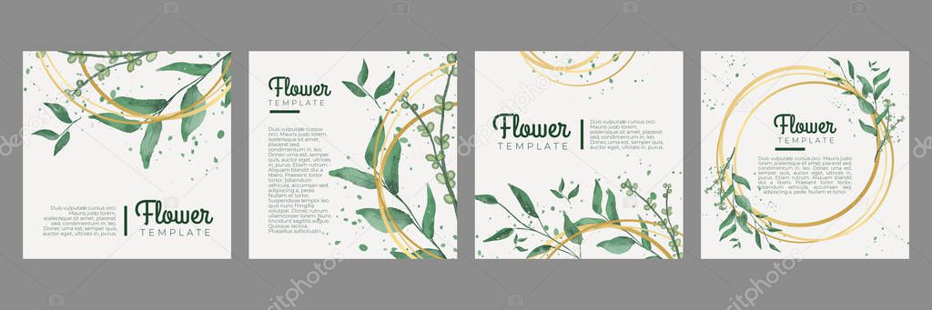 Hand drawn watercolor summer floral invitation card. Beautiful soft floral and leaves greeting card social media post template