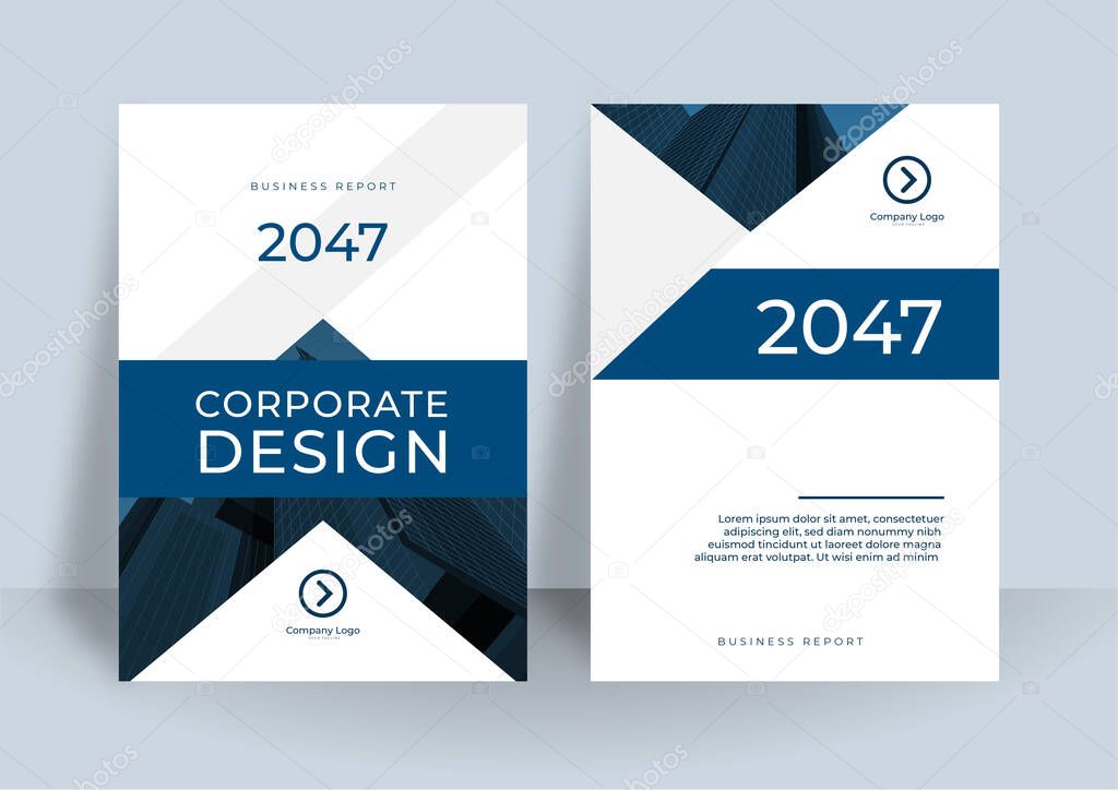 Corporate book cover design template. Modern annual report design with dark blue color concept