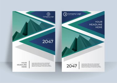 Şirket kapak şablonu dizaynı koyu mavi, yeşil ve beyaz renkli. pazarlama, iş teklifi, promosyon, reklam, yayın, kapak sayfası