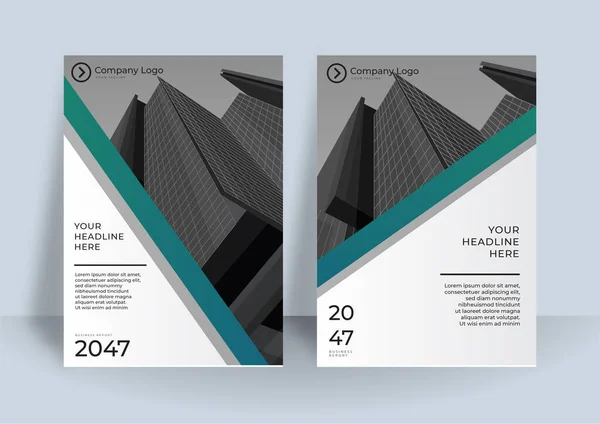 Corporate Business Cover Design Set Mit Dunkelblauer Grüner Und Weißer — Stockvektor