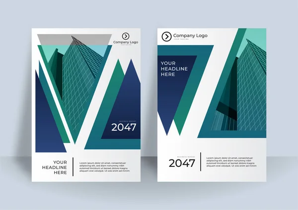 Corporate Business Cover Design Set Mit Dunkelblauer Grüner Und Weißer — Stockvektor