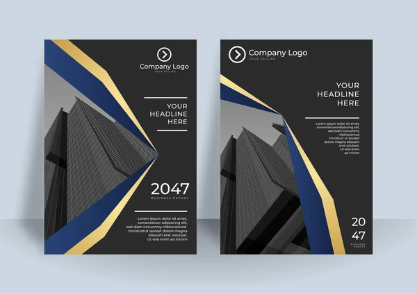 Corporate Business Cover Design Set Mit Dunkelblauer Grüner Und Weißer — Stockvektor