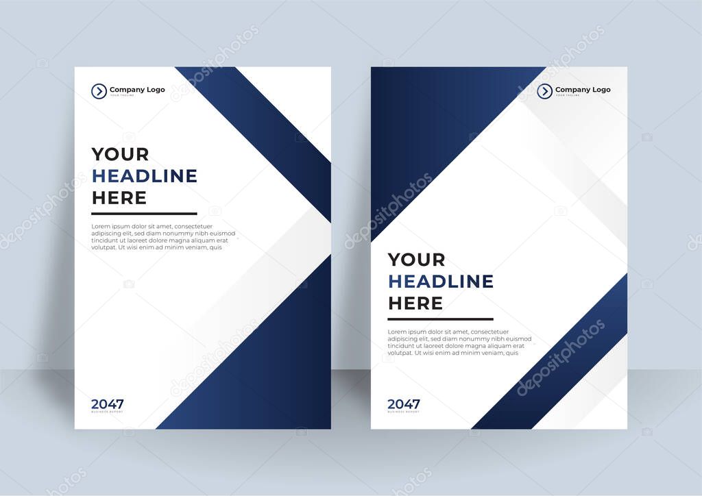 Custom background business book cover design template. Cover template for a report in a minimalistic style with triangular design elements for a photo
