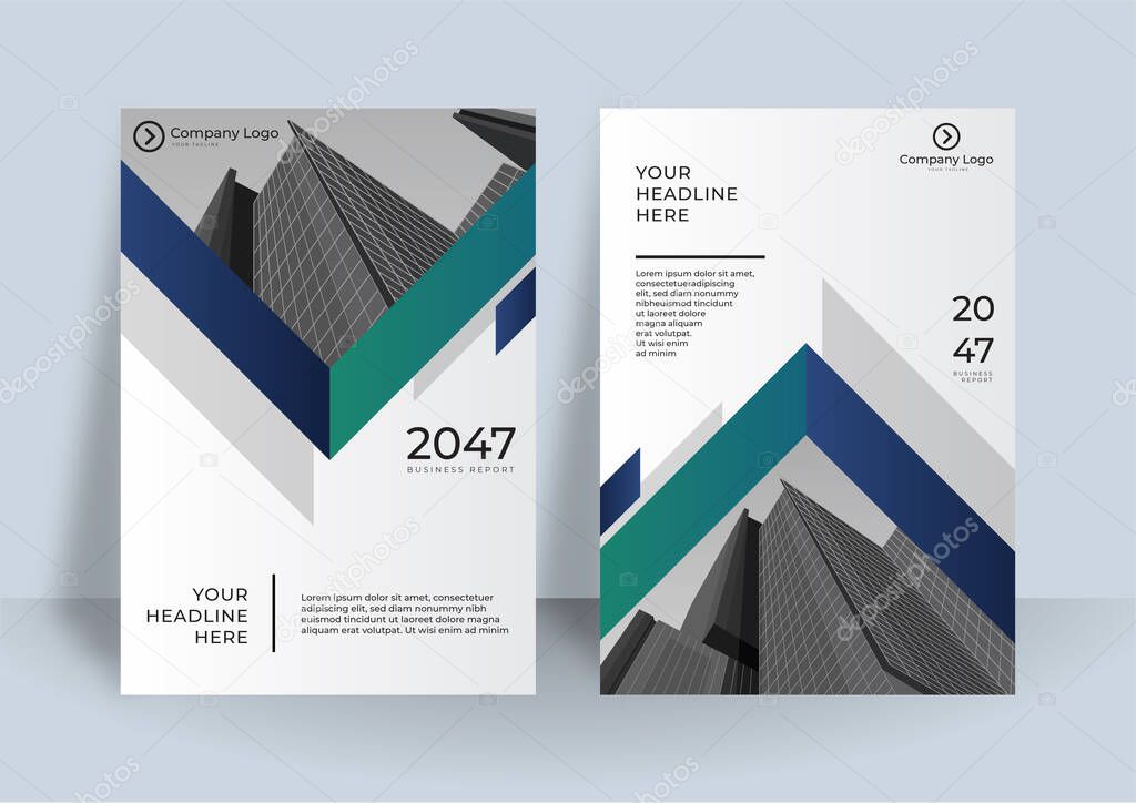 Corporate business cover template design set with dark blue, green, and white color. marketing, business proposal, promotion, advertise, publication, cover page