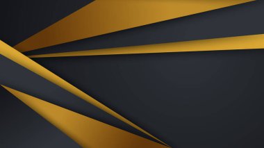 Lüks altın ve siyah arkaplan, soyut dekorasyon, altın desenler, altın gradyanlar, vektör illüstrasyonu. Siyah, gri, altın çizgiler kaplama şablonu, geometrik şekiller, modern minimal bayrak