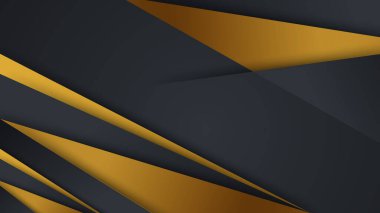 Lüks altın ve siyah arkaplan, soyut dekorasyon, altın desenler, altın gradyanlar, vektör illüstrasyonu. Siyah, gri, altın çizgiler kaplama şablonu, geometrik şekiller, modern minimal bayrak