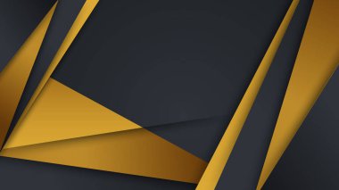Lüks altın ve siyah arkaplan, soyut dekorasyon, altın desenler, altın gradyanlar, vektör illüstrasyonu. Siyah, gri, altın çizgiler kaplama şablonu, geometrik şekiller, modern minimal bayrak