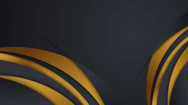 Lüks altın ve siyah arkaplan, soyut dekorasyon, altın desenler, altın gradyanlar, vektör illüstrasyonu. Siyah, gri, altın çizgiler kaplama şablonu, geometrik şekiller, modern minimal bayrak