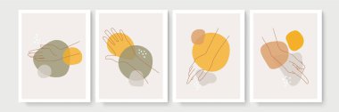 Modern soyut boho tarzı el hareketi. Dört adet el yapımı modern jest sanatları seti çağdaş bohem poster şablonu. Organik boho şekil seti