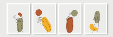 El hareketi boho tarzı duvar dekoru. Yaratıcı minimalist el çizimi soyut sanat. Modern çizimler. Bohem tarzı koleksiyon. Organik boho şekil seti