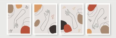 El hareketi boho tarzı duvar dekoru. Yaratıcı minimalist el çizimi soyut sanat. Modern çizimler. Bohem tarzı koleksiyon. Organik boho şekil seti