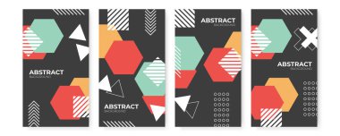 Grafik tasarım geometrik arkaplan. Memphis tasarım kapağı koleksiyonu. Modern memphis sertifikası ya da sosyal medya hikayesi şablonu. Soyut şekil memphis tarzı poster tasarım şablonları