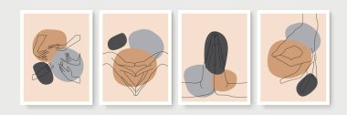 Boho posteri ve jest tarzı duvar dekoru. Yaratıcı minimalist el çizimi soyut sanat. Modern çizimler. Bohem tarzı koleksiyon. Organik boho şekil seti